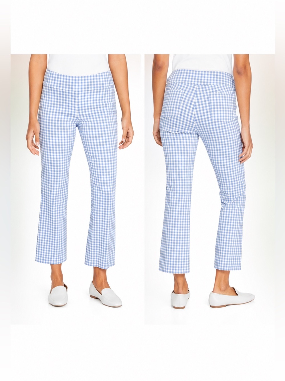 NWT J.McLaughlin Ivy Pull-On Crop Pants Blue White Gingham Amelia Cloth Sz 8